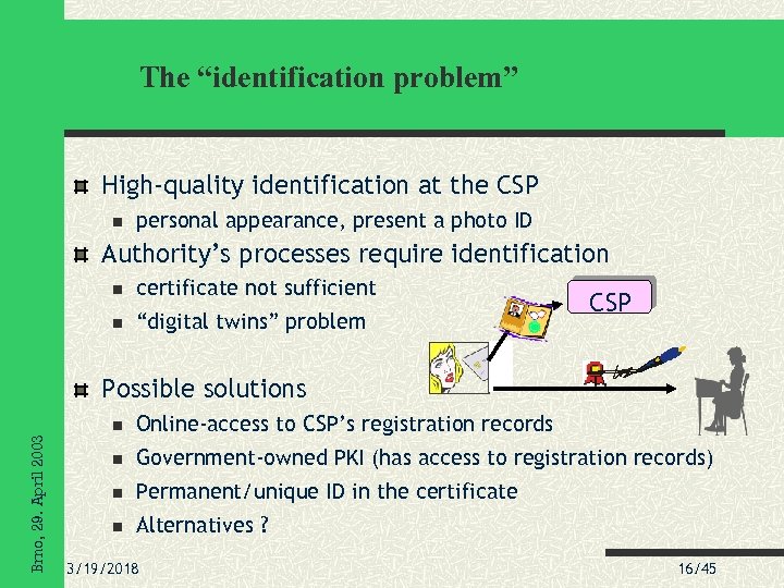 The “identification problem” High-quality identification at the CSP personal appearance, present a photo ID