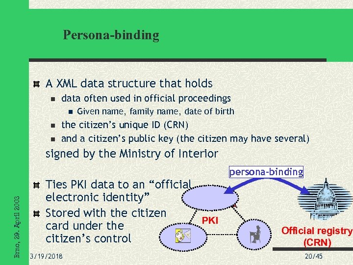 Persona-binding A XML data structure that holds data often used in official proceedings Given