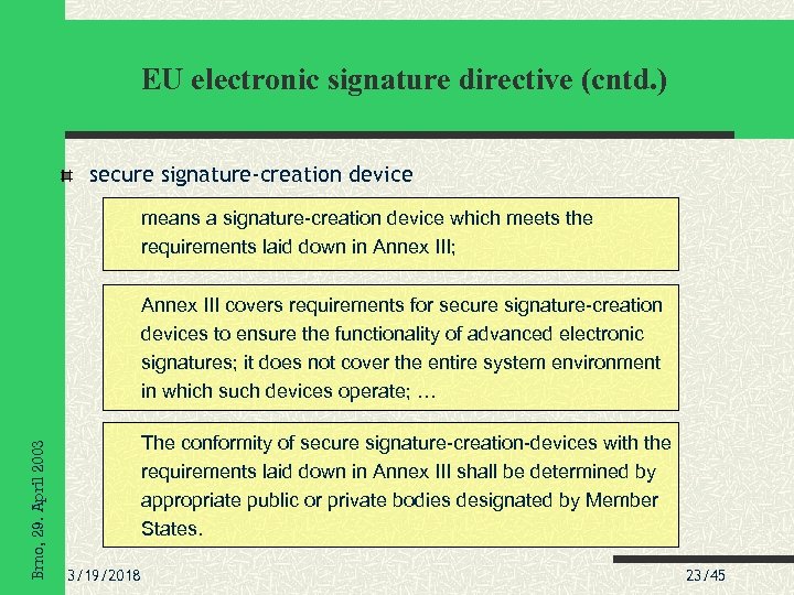 EU electronic signature directive (cntd. ) secure signature-creation device means a signature-creation device which