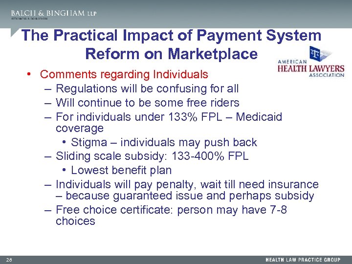 The Practical Impact of Payment System Reform on Marketplace • Comments regarding Individuals –