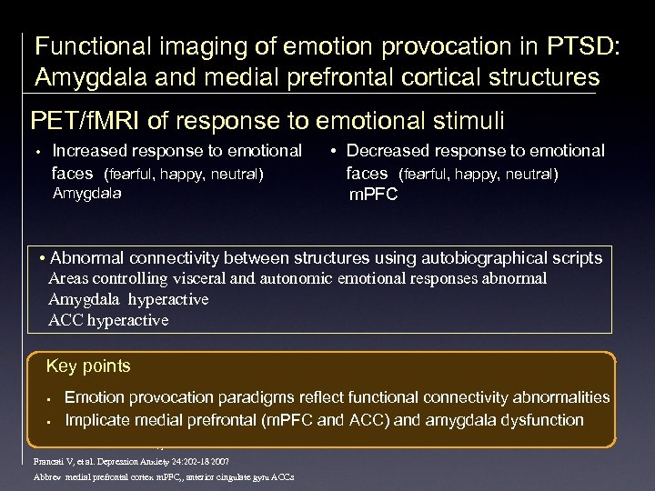 Functional imaging of emotion provocation in PTSD: Amygdala and medial prefrontal cortical structures PET/f.