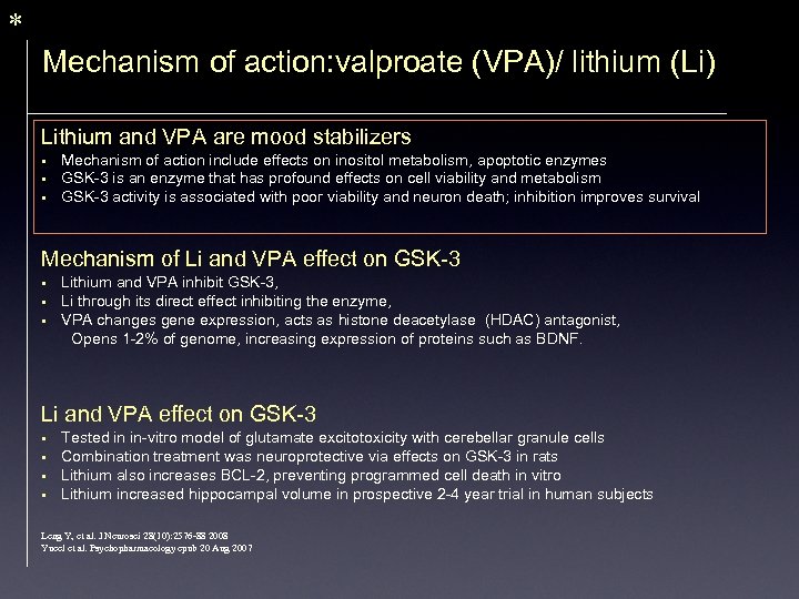 * Mechanism of action: valproate (VPA)/ lithium (Li) Lithium and VPA are mood stabilizers