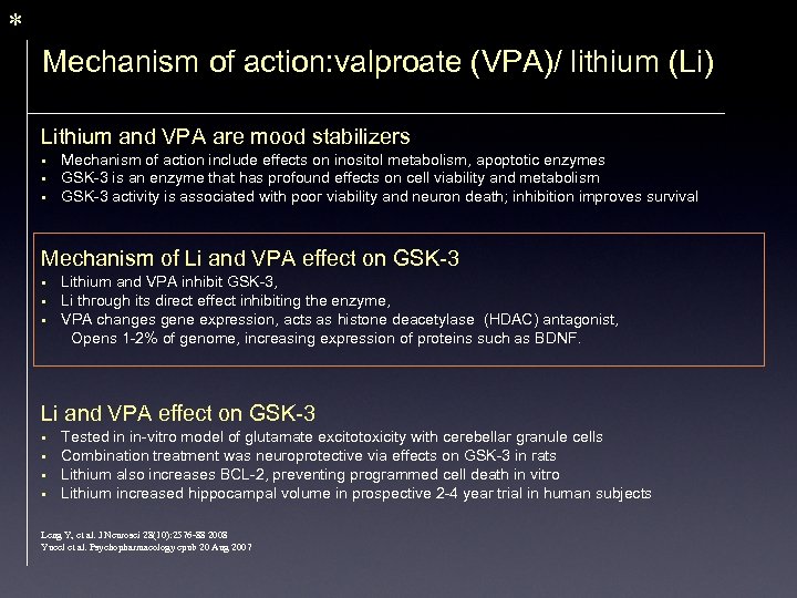 * Mechanism of action: valproate (VPA)/ lithium (Li) Lithium and VPA are mood stabilizers