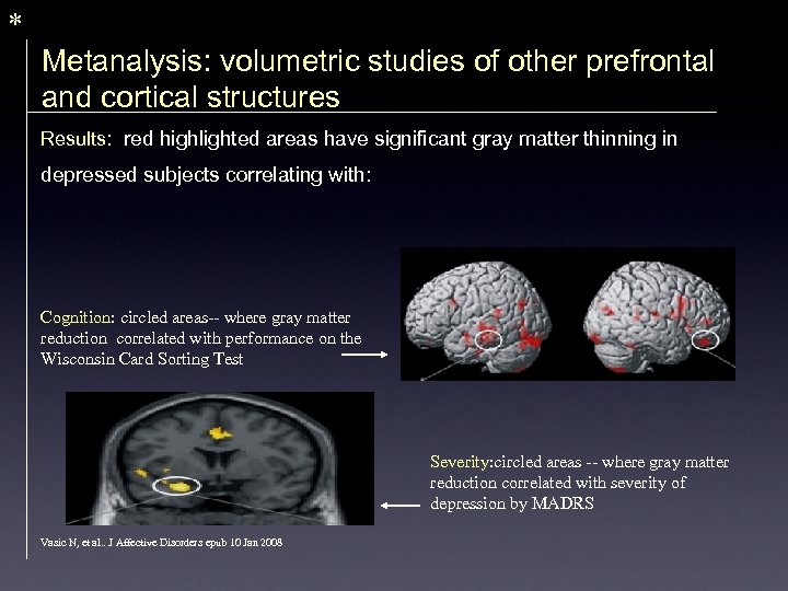 * Metanalysis: volumetric studies of other prefrontal and cortical structures Results: red highlighted areas