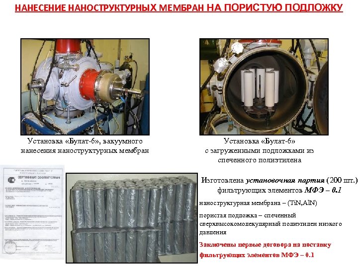 НАНЕСЕНИЕ НАНОСТРУКТУРНЫХ МЕМБРАН НА ПОРИСТУЮ ПОДЛОЖКУ Установка «Булат-6» , вакуумного нанесения наноструктурных мембран Установка