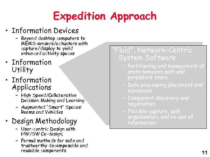 Expedition Approach • Information Devices – Beyond desktop computers to MEMS-sensors/actuators with capture/display to