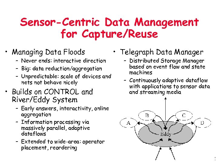 Sensor-Centric Data Management for Capture/Reuse • Managing Data Floods – Never ends: interactive direction