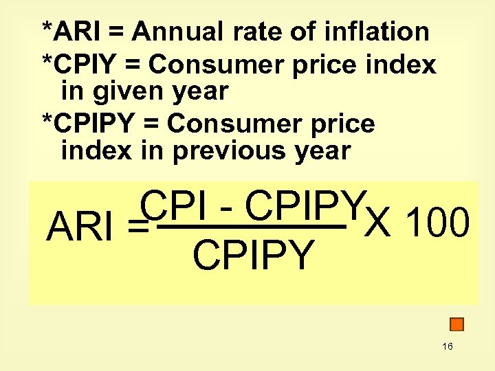 *ARI = Annual rate of inflation *CPIY = Consumer price index in given year