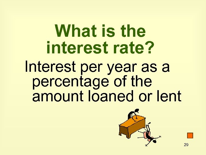 What is the interest rate? Interest per year as a percentage of the amount