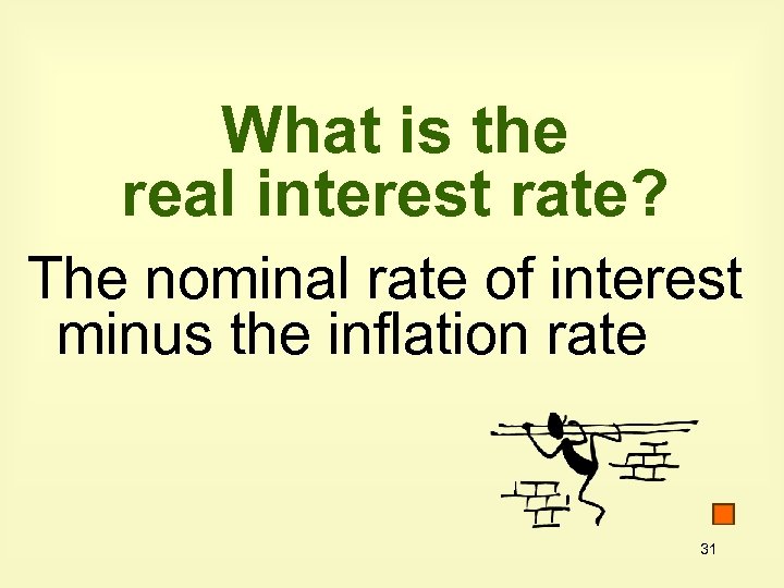 What is the real interest rate? The nominal rate of interest minus the inflation