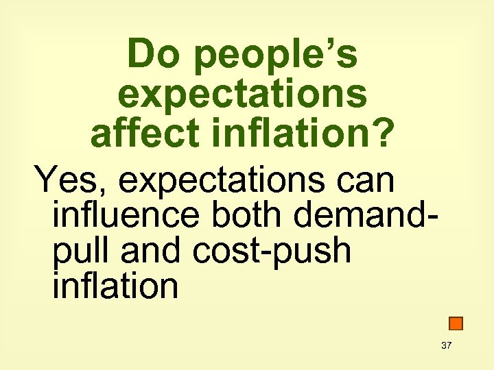 Do people’s expectations affect inflation? Yes, expectations can influence both demandpull and cost-push inflation