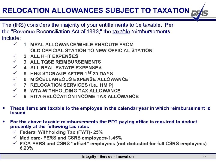 Reimbursement for PCS Relocation Allowance Entitlements Travel Pay