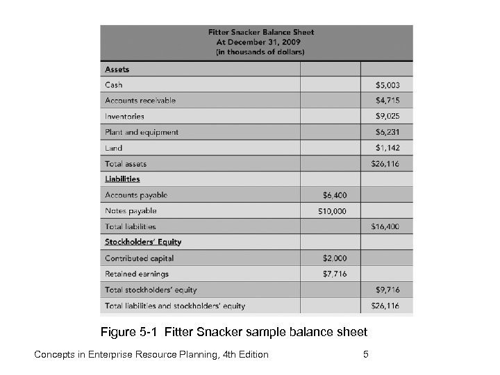 Figure 5 -1 Fitter Snacker sample balance sheet Concepts in Enterprise Resource Planning, 4