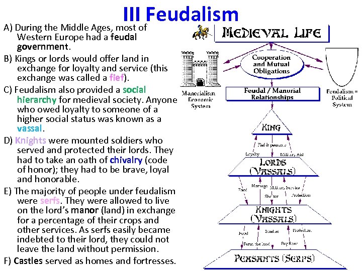 IIIof. Feudalism A) During the Middle Ages, most Western Europe had a feudal government.