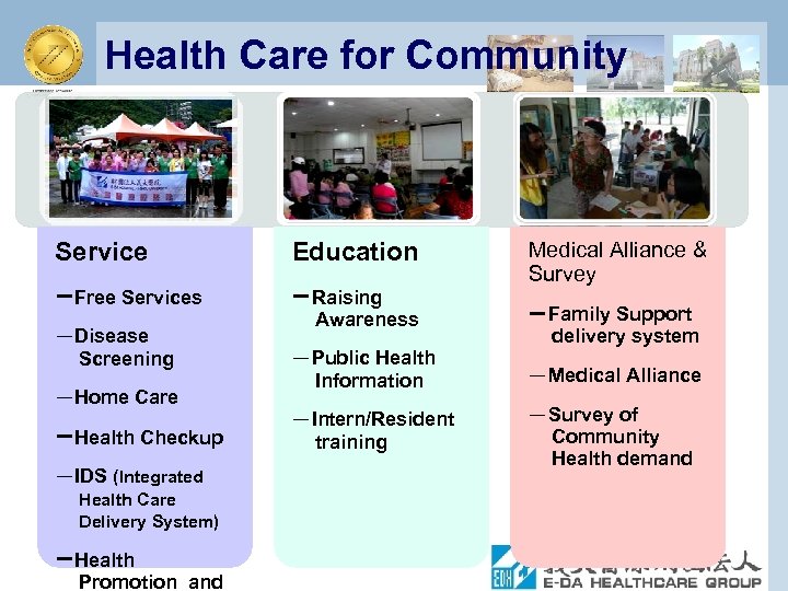 Health Care for Community Service Education －Free Services －Raising Awareness －Disease Screening －Home Care