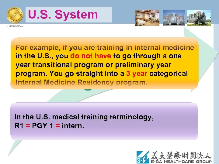 U. S. System For example, if you are training in internal medicine in the