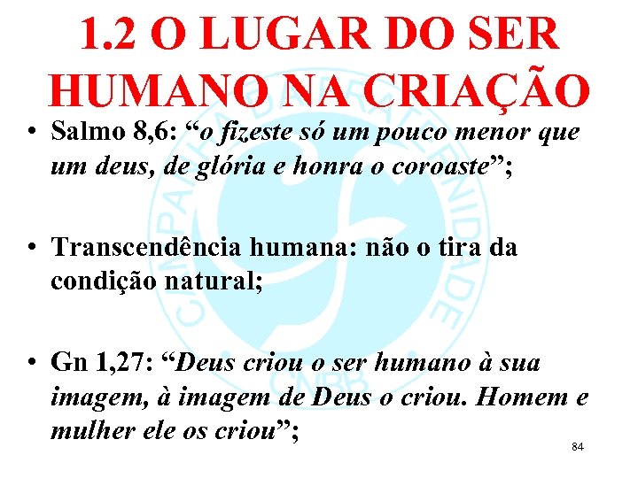 1. 2 O LUGAR DO SER HUMANO NA CRIAÇÃO • Salmo 8, 6: “o