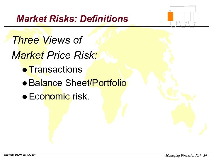 Market Risks: Definitions Three Views of Market Price Risk: l Transactions l Balance Sheet/Portfolio