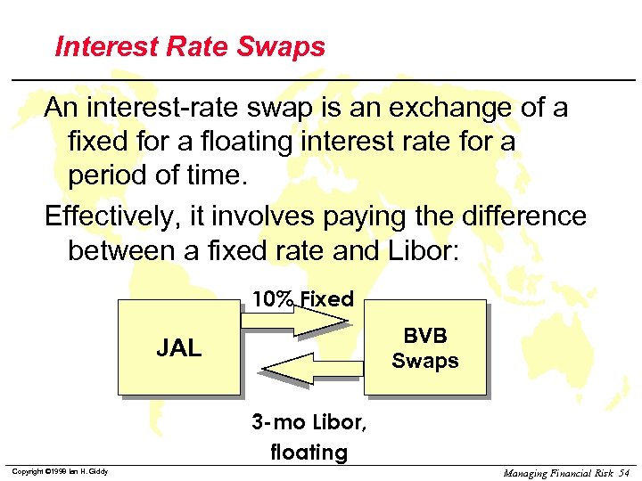 Interest Rate Swaps An interest-rate swap is an exchange of a fixed for a