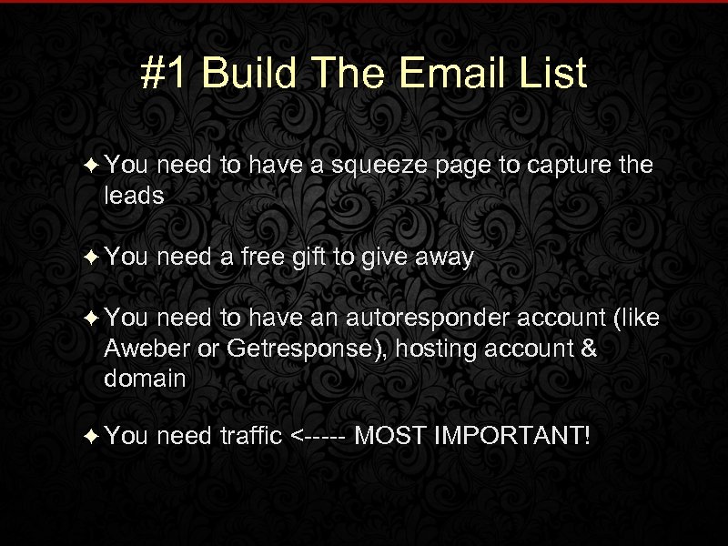 #1 Build The Email List ✦ You need to have a squeeze page to