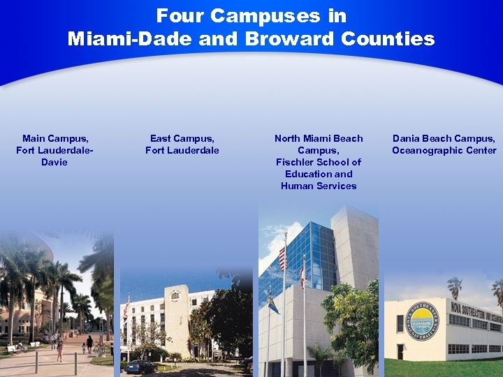 Four Campuses in Miami-Dade and Broward Counties Main Campus, Fort Lauderdale. Davie East Campus,