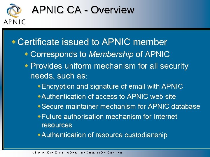 36 th RIPE Meeting Budapest 2000 APNIC Certificate