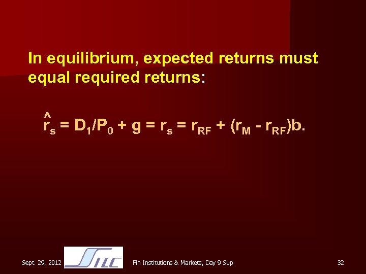 In equilibrium, expected returns must equal required returns: ^ rs = D 1/P 0