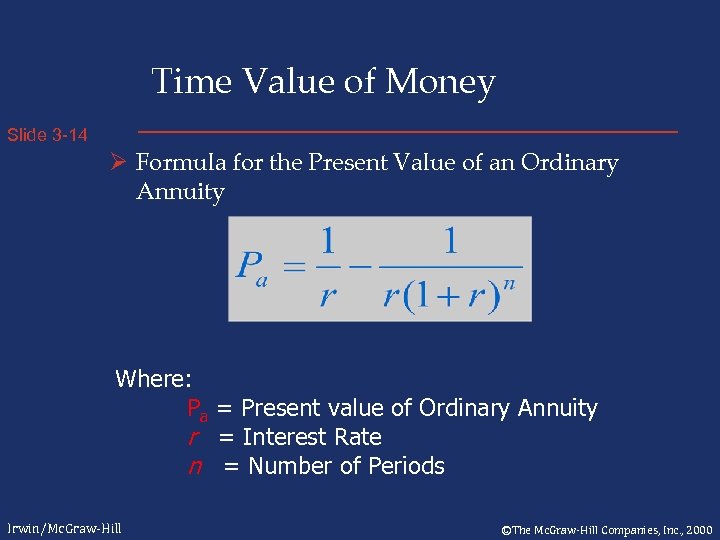 Time Value of Money Slide 3 -14 Ø Formula for the Present Value of