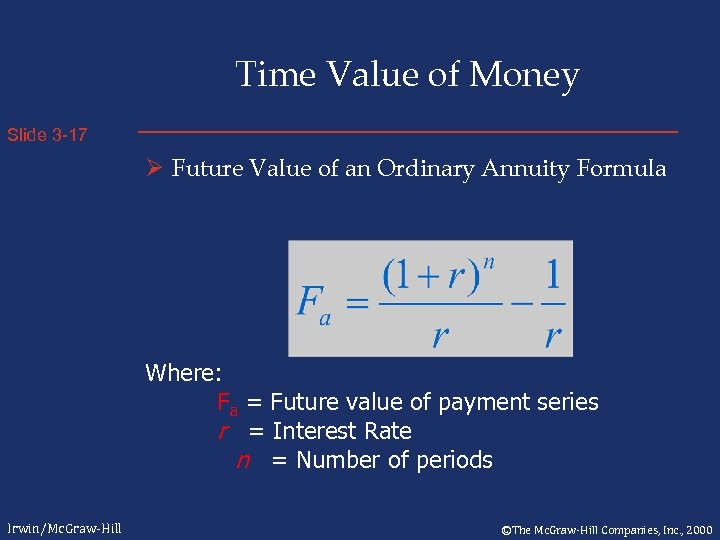 Time Value of Money Slide 3 -17 Ø Future Value of an Ordinary Annuity