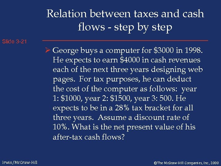 Relation between taxes and cash flows - step by step Slide 3 -21 Ø