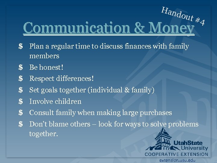 Han dout # Communication & Money $ Plan a regular time to discuss finances