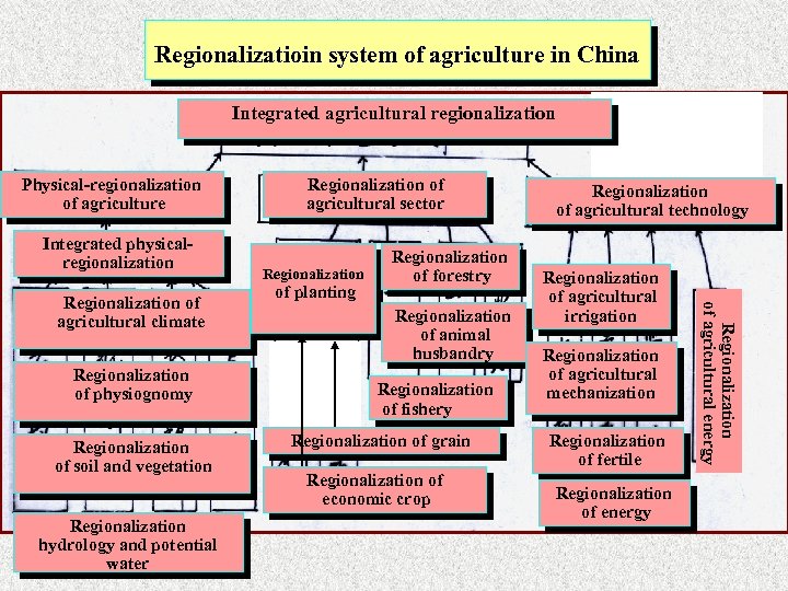 Regionalizatioin system of agriculture in China Integrated agricultural regionalization Physical-regionalization of agriculture Integrated physicalregionalization