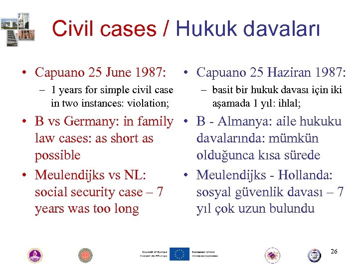 Civil cases / Hukuk davaları • Capuano 25 June 1987: – 1 years for