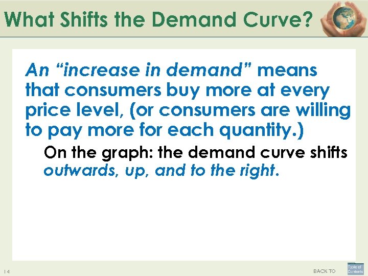 What Shifts the Demand Curve? An “increase in demand” means that consumers buy more