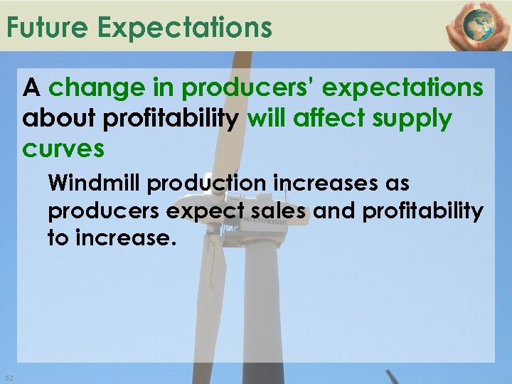 Future Expectations A change in producers’ expectations about profitability will affect supply curves Windmill