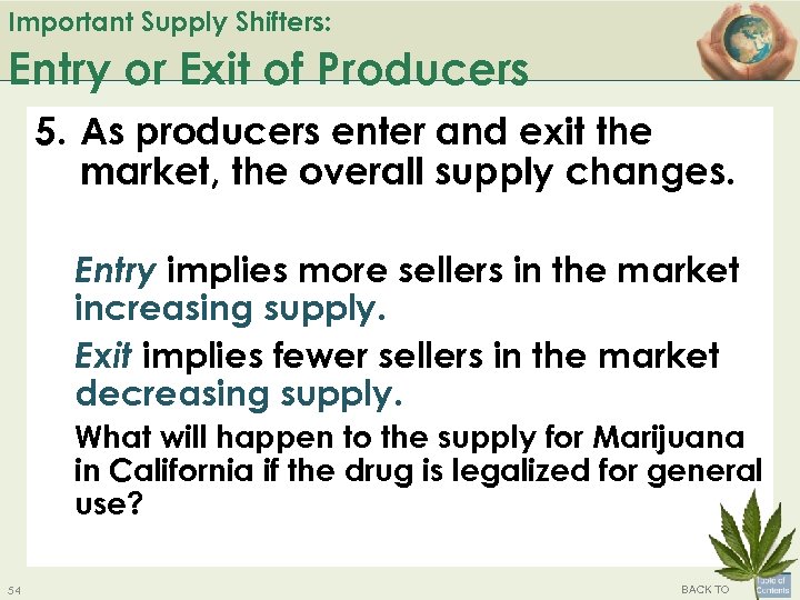 Important Supply Shifters: Entry or Exit of Producers 5. As producers enter and exit