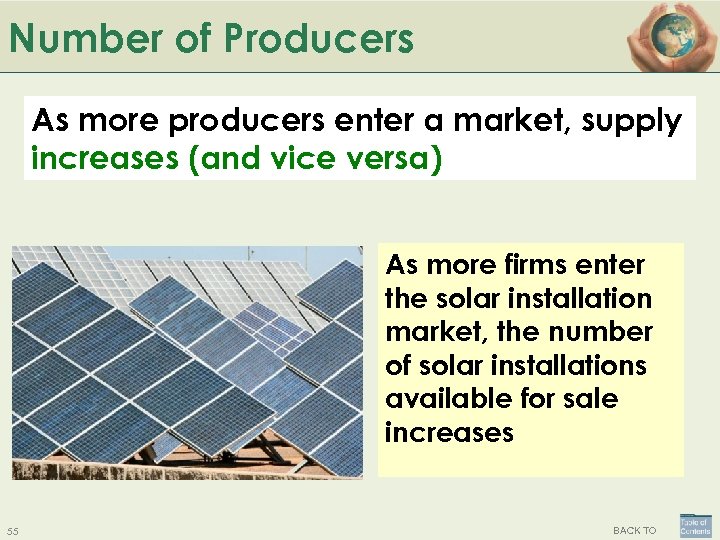Number of Producers As more producers enter a market, supply increases (and vice versa)
