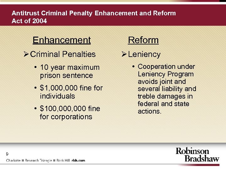 Antitrust Criminal Penalty Enhancement and Reform Act of 2004 Enhancement Ø Criminal Penalties •