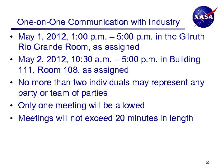 One-on-One Communication with Industry • May 1, 2012, 1: 00 p. m. – 5: