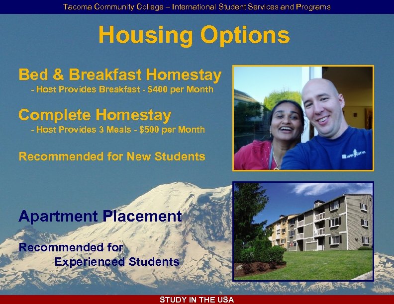 Tacoma Community College – International Student Services and Programs Housing Options Bed & Breakfast