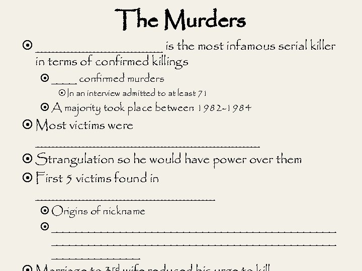 The Murders _________ is the most infamous serial killer in terms of confirmed killings