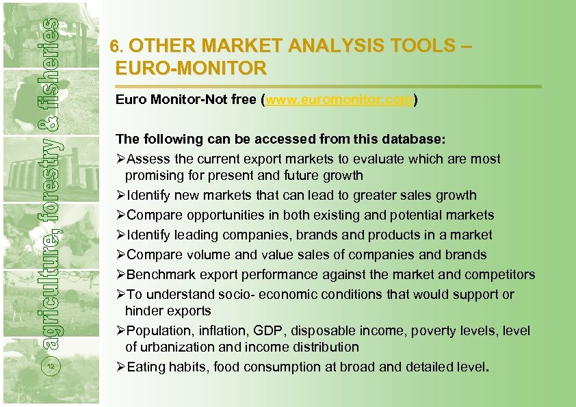 6. OTHER MARKET ANALYSIS TOOLS – EURO-MONITOR Euro Monitor-Not free (www. euromonitor. com) 12
