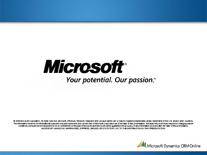 © 2008 Microsoft Corporation. All rights reserved. Microsoft, Windows Vista and other product names