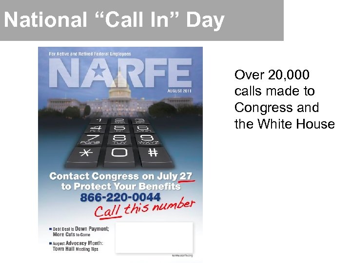 National “Call In” Day Over 20, 000 calls made to Congress and the White