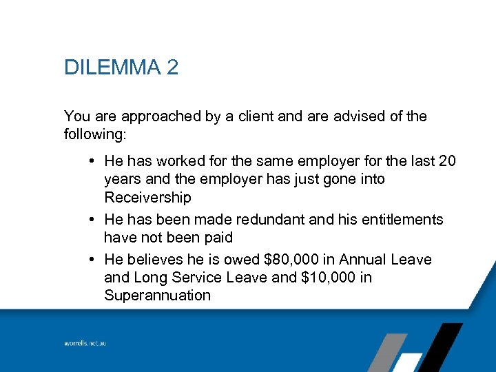 DILEMMA 2 You are approached by a client and are advised of the following: