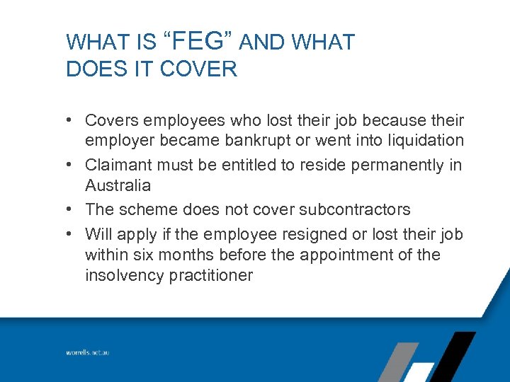 WHAT IS “FEG” AND WHAT DOES IT COVER • Covers employees who lost their