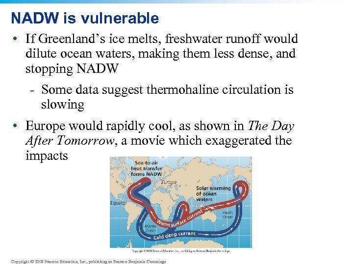 NADW is vulnerable • If Greenland’s ice melts, freshwater runoff would dilute ocean waters,