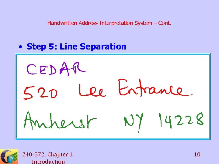 Handwritten Address Interpretation System – Cont. • Step 5: Line Separation 240 -572: Chapter