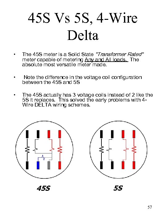 45 S Vs 5 S, 4 -Wire Delta • The 45 S meter is