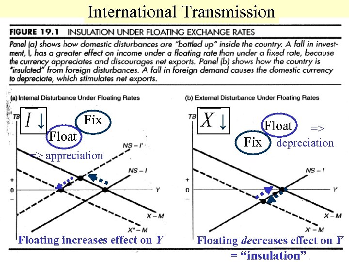 International Transmission ↓ Fix Float => appreciation Floating increases effect on Y ↓ Float